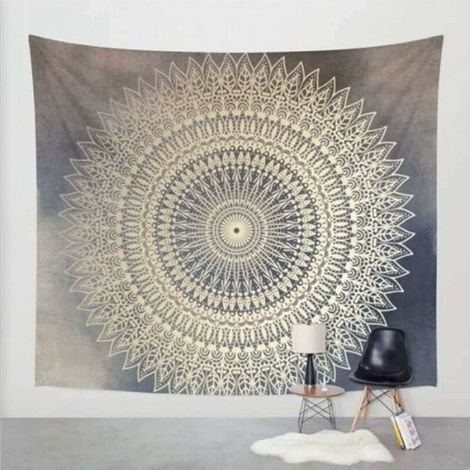 Indian Mandala Wall Tapestry - Goa Tapestry - Hippie / Boho Style - As Decor Towel / Psychedelic Indian Bedspread (150 x 130 cm, Gray Circle) (1/5)