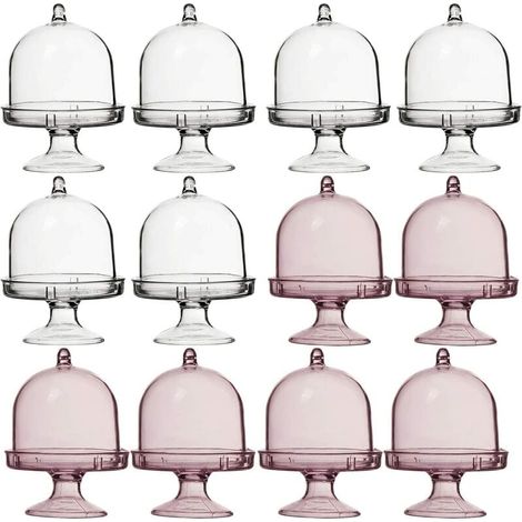 12 Pièces Présentoirs à Gâteau, Mini Présentoir à Gâteaux Présentoirs, Mini Présentoir a Gâteau avec Couvercle, Presentoir Cupcake Support Gateau Cloche a Gateau pour Mariage Fête Décoration (1/5)