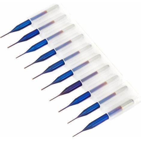 10pcs Carbide Cone Milling Cutters, Blue Coated Tungsten Carbide Countersink Drill Bits for SCM Printed Circuit Board Engraving Machine (0.6mm) (1/5)