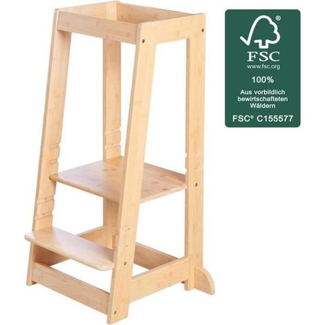Tour d'apprentissage Montessori - ROBA - Bambou Certifié FSC - Réglable sur 3 niveaux de hauteur - Jusqu'a 80 Kg - Naturel (1/5)