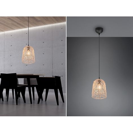 LED Pendelleuchte Rattan Geflecht Natur im Boho Stil Ø 19cm (1/5)