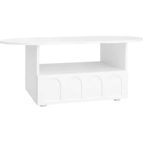 Mesa de centro blanca con forma de nube, cajón y compartimento abierto (1/5)