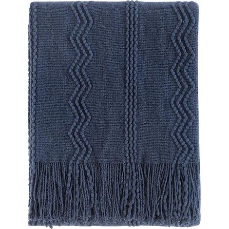 Ecleanfy-Couverture en laine tricotée en losanges, couverture de canapé solide et douce, couverture décorative en tricot, bleu marine, 127 x 172 cm