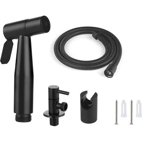 Pulvérisateur de bidet, robinet de bidet, pulvérisateur noir à fixation murale, acier inoxydable noir mat pour bidet de toilettes, robinet de douche,127.5cm (1/4)