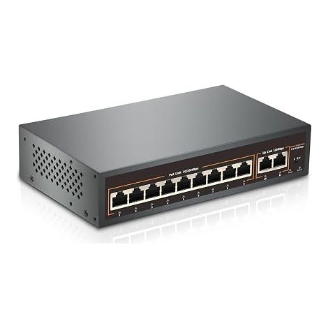 Port PoE Switch with Uplink Ports, Ports PoE+ 100Mbps, 120W 802.3af/at, Metal Enclosure for Desktop or Wall Mount, VLAN Function, Range (1/5)