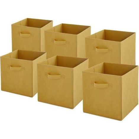 Lot de 6 bacs rangement intissés pliables - Jaune Moutarde - 27x27x27cm  - BOX & BEYOND (1/4)