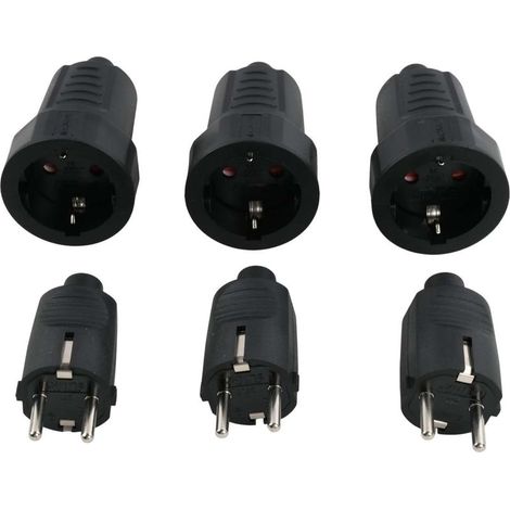 3 Sets Prise Male et Prise Femelle, 250V/16A, 3680W, IP44, 2 Pôles, Fiche Electrique Etanche avec Contact de Protection PVC, Décharge Traction, Fiche d'alimentation pour Câble 8mm Exterieure Intérieur (1/5)