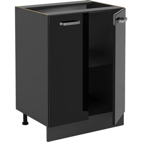 Mobiletto base cucina R-Line, Nero lucido, 60 cm senza piano di lavoro, Vicco (1/4)
