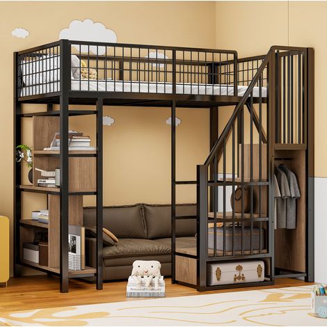 MEUBLIV Hochbett 90x200 cm schwarz – mit Treppe und Stauraum, ohne Matratze (1/5)