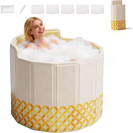 Folding Bathtub, Ergonomic Backrest, Composite Material, Drain Hose, For Bathroom and Camping (1/5)