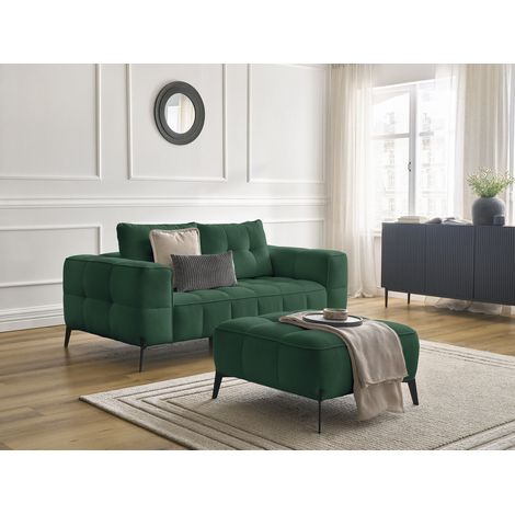 BOBOCHIC - Canapé droit fixe 2 places ANIS tissu texturé avec pouf Vert (1/5)