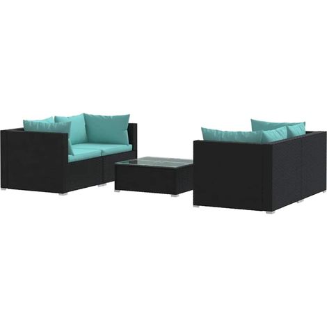 Maison Exclusive - Set Divani da Giardino 5 pz con Cuscini in Polyrattan Nero (1/5)