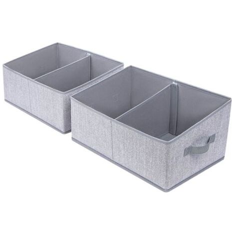 Panier rangement trapézoïdal pliable lot de 3, tissu gris clair ondulé, poignée, 42x20x28 cm (1/4)