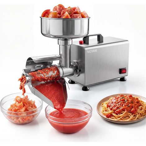 VEVOR Colador Electrico de Tomates, Potencia Nominal de 250 W, 90 kg/h, Material de Acero Inoxidable, Alta Eficiencia, con Tolva Grande, para Hacer Pure de Manzana, Mermelada de Fresa y Arándanos (1/5)