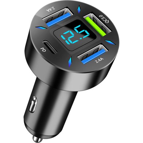 Chargeur allume-cigare rapide USB Type-C PD QC3.0 2,4 A, 2 ports avec sécurité renforcée, adaptateur 12V pour smartphone et tablette (1/5)