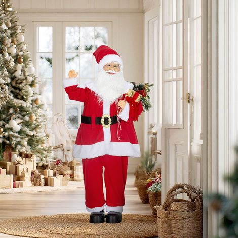 Figurine Père Noël lumineuse LED, statue de Noël debout avec bras articulés, commande vocale, hauteur 120 cm, décoration festive rouge (1/5)