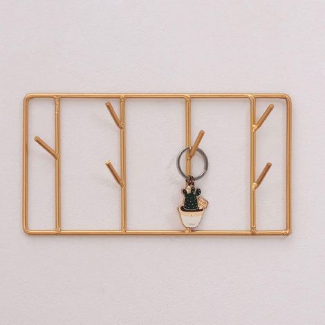 Wall Key Holder Decorative Key Holder - Wall Decor, Small Hook Bar with 6 Metal Hooks for Home, Office, etc., Square (1/4)