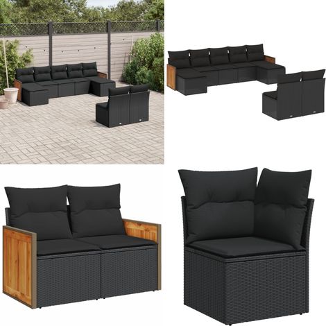 9-tlg. Garten-Sofagarnitur mit Kissen Schwarz Poly Rattan - Gartensorte - Gartenmöbelset - Lounge Möbel - Rattan Gartenmöbel - Gartenlounge - Home & Living (1/5)