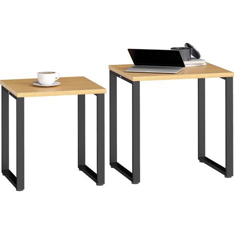 Couchtisch-Set, 2-teilig, Wohnzimmertisch mit Metallgestell, Natur