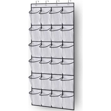 Gestionnaire de Chaussures Murale pour Porte – 24 Poches Gain de Place, 3 Crochets Intégrés – Idéal Cuisine, Chambre, Entrée – Blanc (1/5)