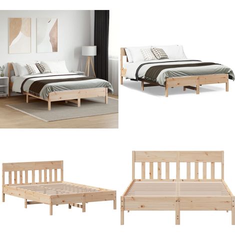 Cadre de lit sans matelas 160x200 cm bois massif de pin - Cadre De Lit - Lit Double - Bois Massif - Lit En Bois - Chambre À Coucher - Home & Living (1/5)