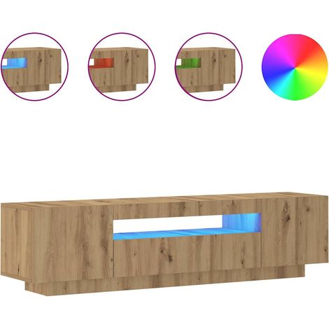 Meuble TV,Banc TV,Armoire TV avec lumières LED chêne artisanal bois d'ingénierie CFW328425 (1/5)