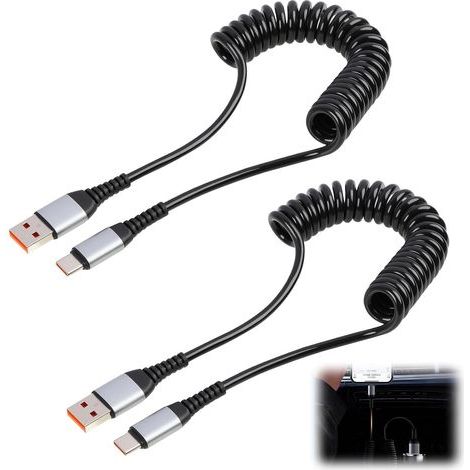 Pack of 2 coiled USB A to USB C cables, 0.6-1.5 m, USB C, Android, car, fast charging cable, for S23, S22, S21, S10, S9, S8, S7, fast charging cable, Android, car, cable (1/5)