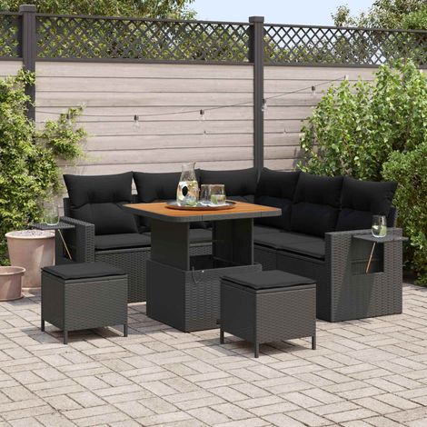 vidaXL Gartensofa-set mit Kissen 9 pcs Schwarz Poly-Rattan (1/5)