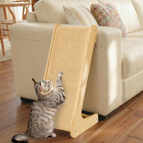 Griffoir pour Chat en Forme de L, 64 cm, Poteau à Griffer en Sisal Naturel, Montage Mural ou au Sol, Protection de Meubles avec Herbe à Chat, Design Classique (1/5)