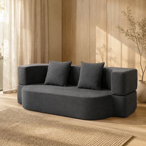 Sofá cama de suelo 2 en 1 sin estructura, espuma de alta densidad, gris oscuro (1/5)
