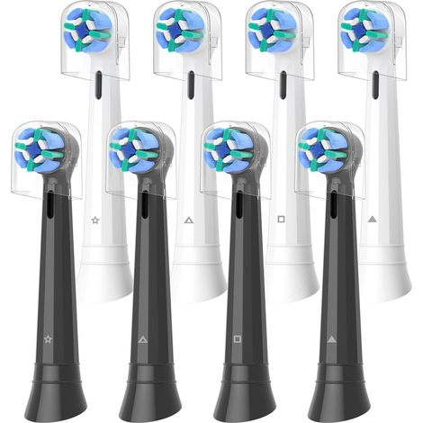 Brossette de Rechange Compatibles avec Les Brosses Electriques Oral B iO, Tete Brosse a Dent pour iO 2 3 4 5 6 7 8 9 10 (4 Blanc+4 Noir, 8 unité(Lot de 1))