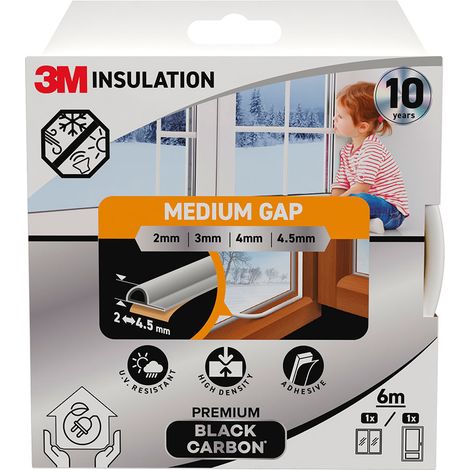 Burlete de aislamiento premium para huecos medianos de 2 - 4,5 mm, blanco, 6 m