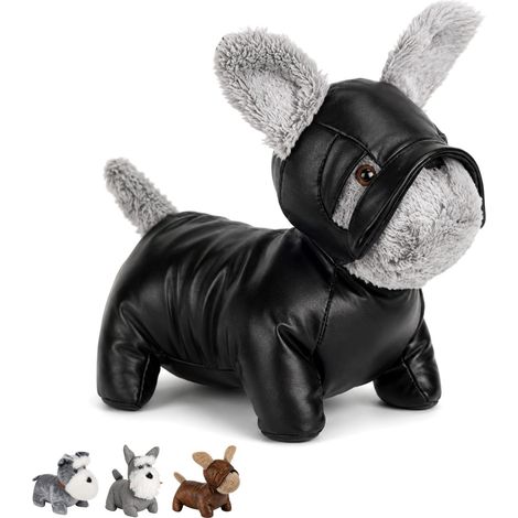 Fermaporta in stoffa da pavimento e finestre con imbottitura da 1,2kg - Cane Nero in pelle (1/5)