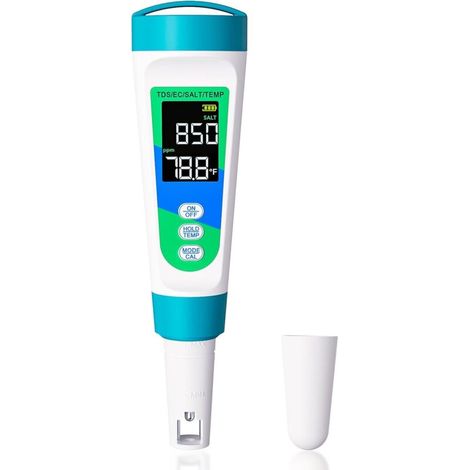 Testeur de Sel Piscine 4-en-1 – Salinomètre Digital avec TDS, EC et Température, Analyseur Eau pour Piscine, Spa, Jacuzzi et Aquarium (1/5)