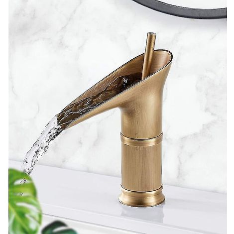 Robinet de Lavabo Cascade GROOFOO, Mitigeur Noir pour Lavabo avec Eau Chaude et Froide, Robinet Évier en Laiton Élégant, Débit en Cascade (1/5)