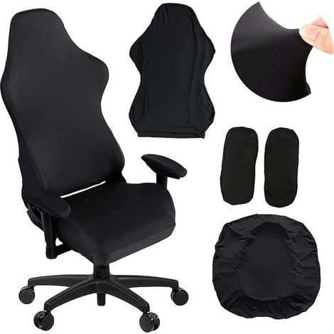 Set of 4 gaming chair covers with armrests/backrest, office chair cover, for computer, racing, gaming, no, Black (1/5)