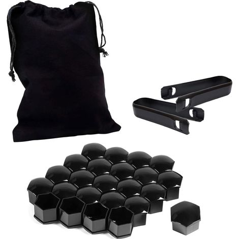 24 pcs Capuchon d'écrou de Roue 17mm,Boulon Couvre Universel Hexagonal Pneu,Cache écrou de Roue avec Ensemble d'outils de démontage pour Voitures,pour la Plupart des Voitures(Noir) (1/5)