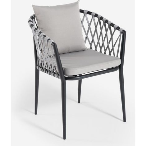 Silla de exterior de aluminio con cuerda y reposabrazos con cojines Verve - Negro