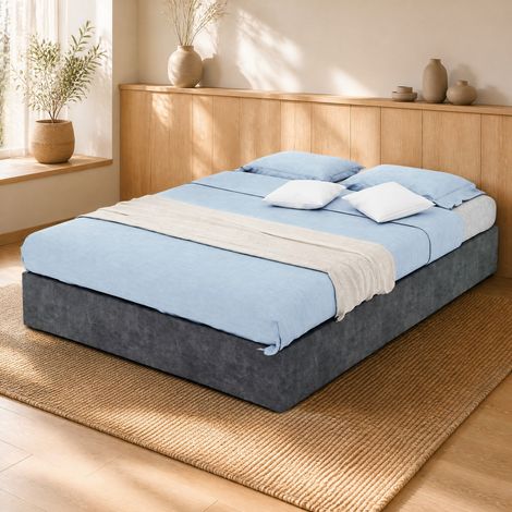 cadre de lit 140x200 cm gris – rangement à vérin, sans matelas (1/5)
