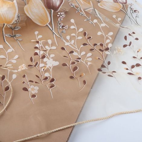 Voile de fenêtre décorative 100×200cm à motifs tulipes imprimées orange (1/5)