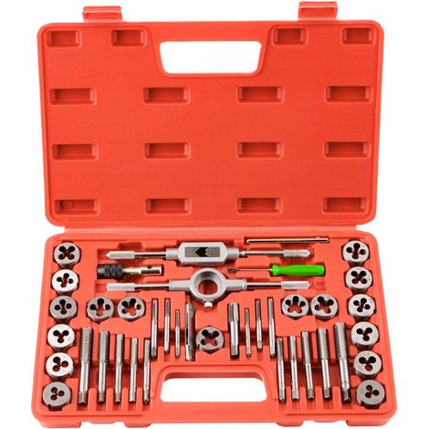 Coffret Tarauds et Filières Métrique 40 Pièces M3-M12 en Acier Kit Tarauds à Goujure Filières de Filetage Extracteurs de Vis (1/5)