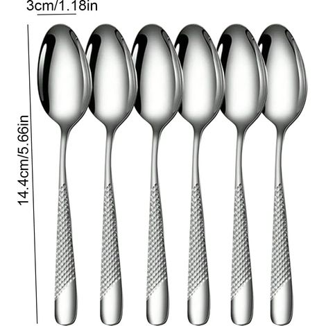 (Cuillère à café 6 pièces) Coffret de couverts haut de gamme en acier inoxydable argenté serti de diamants (1/3)