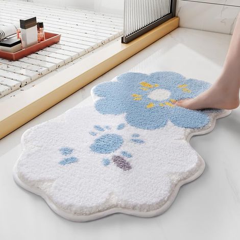 Petit tapis absorbant antidérapant imitation cachemire pour douche, salle de bain, toilettes, 40 x 60 cm, fleur (1/5)