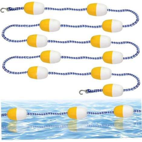 Ligne de flottaison fendue pour piscine, bouées flottantes jaunes haute visibilité de 5 m (16,4 pi) avec 2 crochets de sécurité