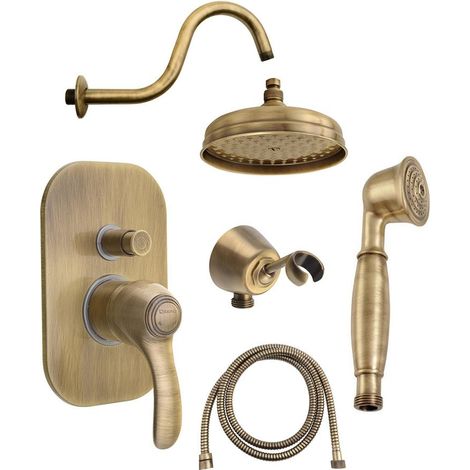 Ensemble de douche à encastrer KIRKÉ avec mitigeur à levier, 2 sorties, bronze (1/2)