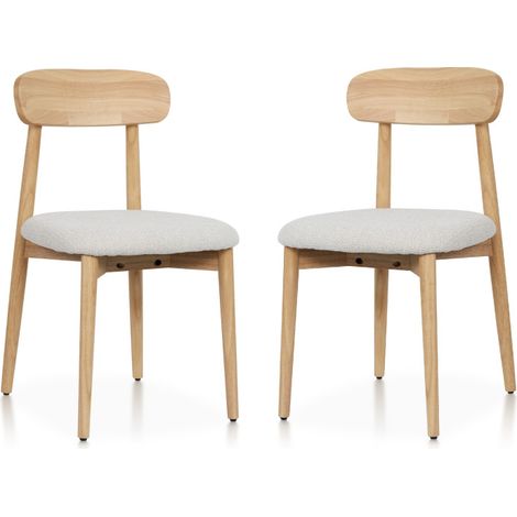 Juego de 2 sillas de madera maciza natural con cómodo asiento en tela jaspeada gris claro – Diseño moderno y elegante (1/5)