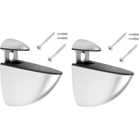 Clips pour verre - Lot de 2 - Supports de fixation pour étagères en verre - Vis incluses - Alliage de zinc - Support en verre réglable - Argent (1/5)