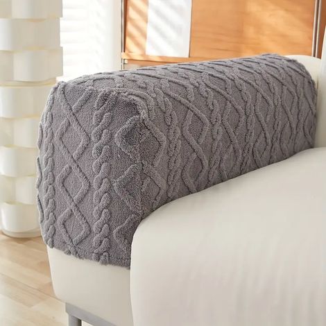 Fundas para brazos de sofá de 2 piezas, suaves y elásticas, con diseño geométrico de jacquard - Lavables y antideslizantes (gris oscuro)