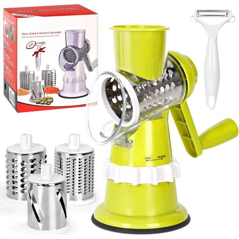 1 Râpe Rotative, 3 Lames Acier Inoxydable, Plastique ABS, Pour Légumes Fromage Cuisine (1/5)