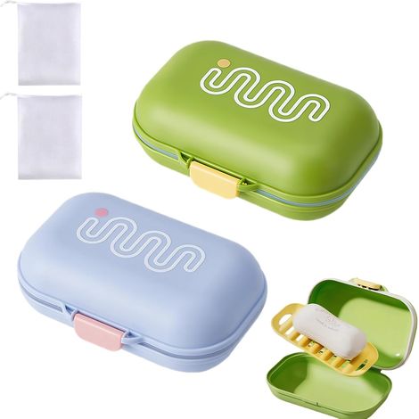 Seifenschale – 2er-Set – PP-Kunststoff – wasserdicht und tragbar – für Reisen und Badezimmer – Grün und Blau (1/5)